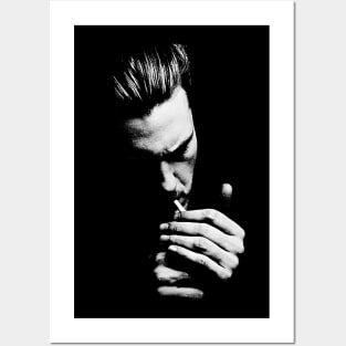 Man smoking in darkness Posters and Art